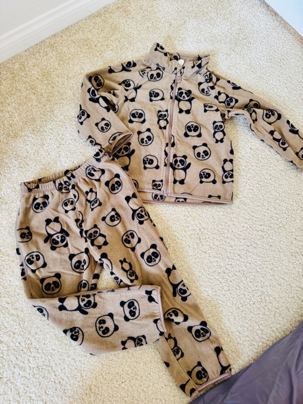 H&M Beige and Black Panda Zip-Up Kids Pajama Set